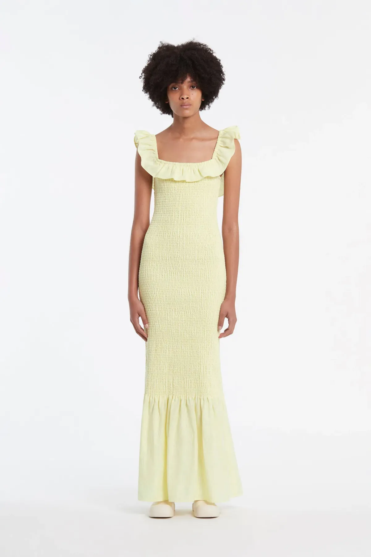 Sir the Label Francesca Frill Shirred Dress Butter Size 6 for rent on The Volte - main image