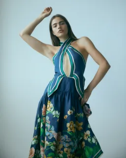 Alemais Lyla Halter Midi Dress Navy Size AU 8 for rent on The Volte - image 1
