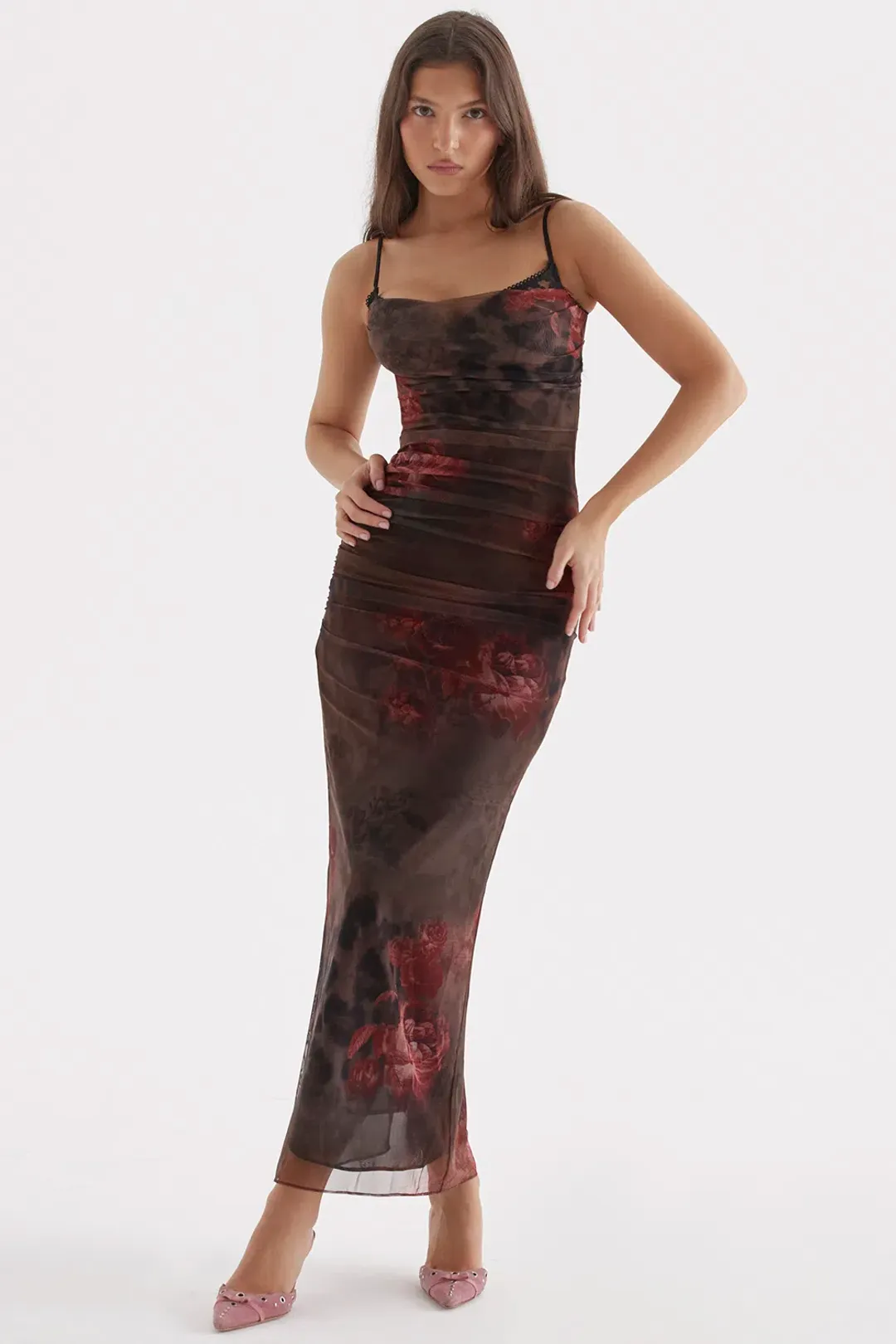 House of CB Nalini Printed Floral and Leopard Print Midi Dress Print Size S/Au 8 for rent on The Volte - main image