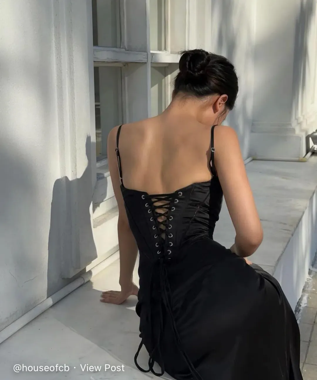 House of CB Anabella Lace Up Corset Maxi Dress in Black Size S /AU 8 for rent on The Volte - main image