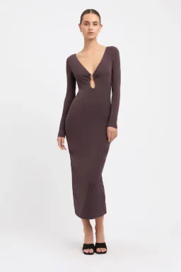Kookai Phoebe Midi Dress Dark Mocha Size 2/Au 12 for rent on The Volte - image 1
