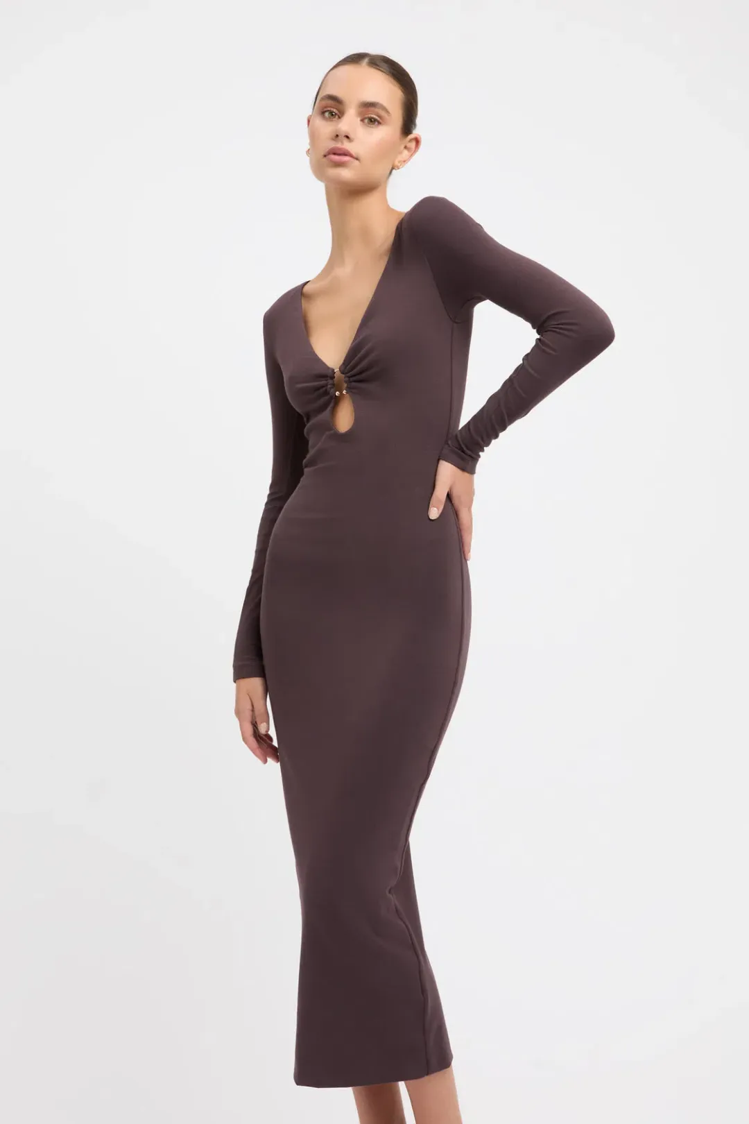 Kookai Phoebe Midi Dress Dark Mocha Size 2/Au 12 for rent on The Volte - main image