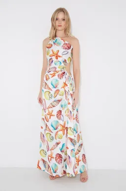 Sonya Moda Nour De La Mer Sea Shell Split Leg Maxi Dress Print Size 6 for rent on The Volte - image 1