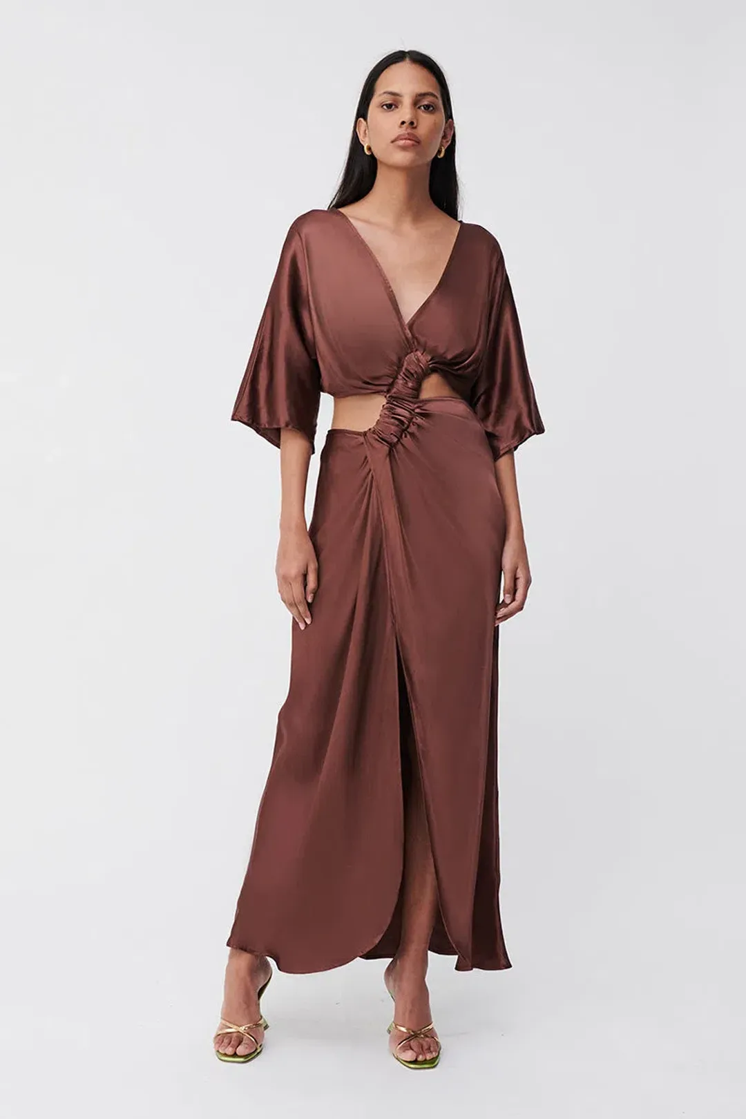 Suboo Tate Twist Wrap Front Maxi Dress Chocolate Size S / AU 8 for rent on The Volte - main image