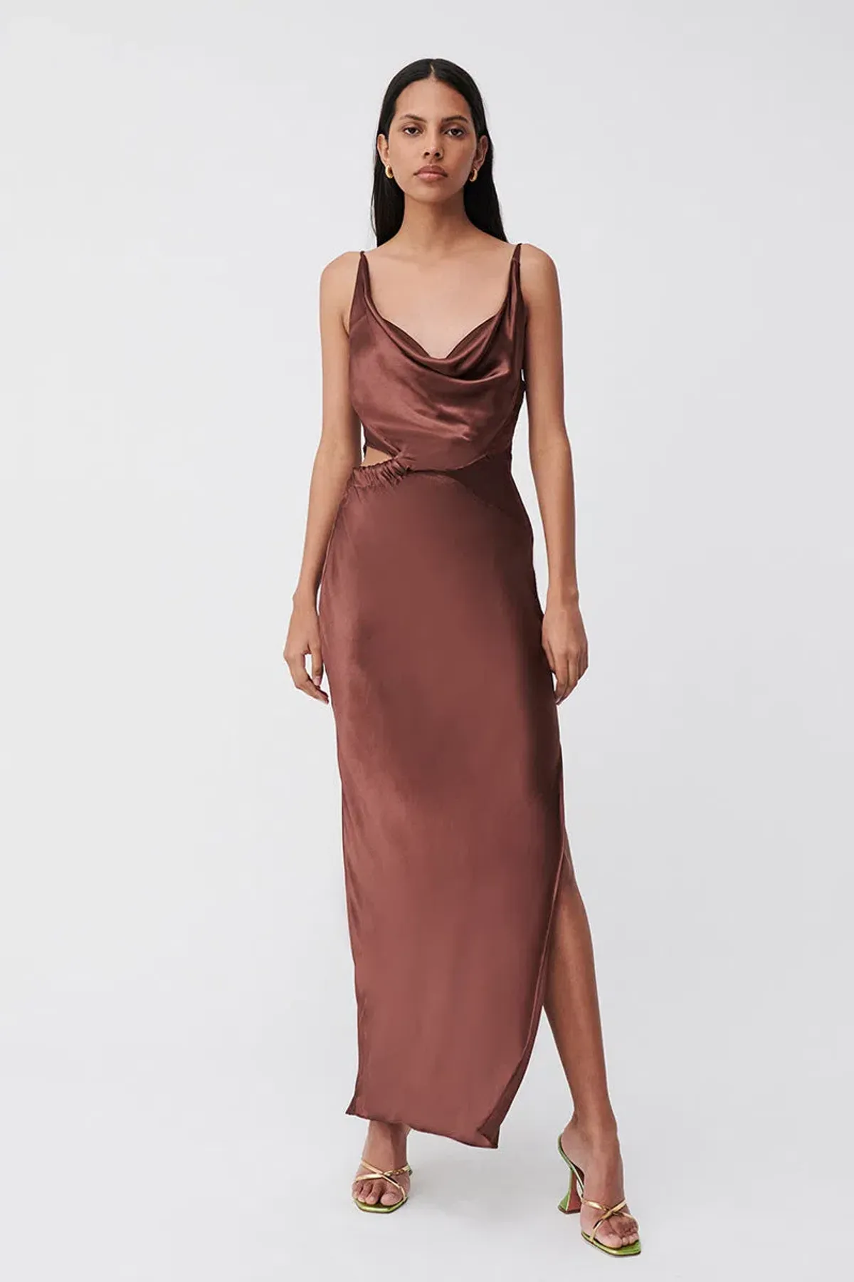 Suboo Tate Twist Front Cowl Maxi Dress Chocolate Size M / AU 10 for rent on The Volte - main image