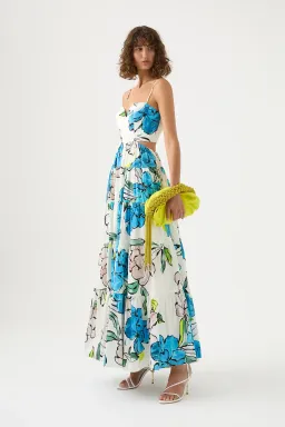 Aje Botanical Tiered Maxi Dress Cool Camelia Blue White Floral Size AU 10 for rent on The Volte - image 2