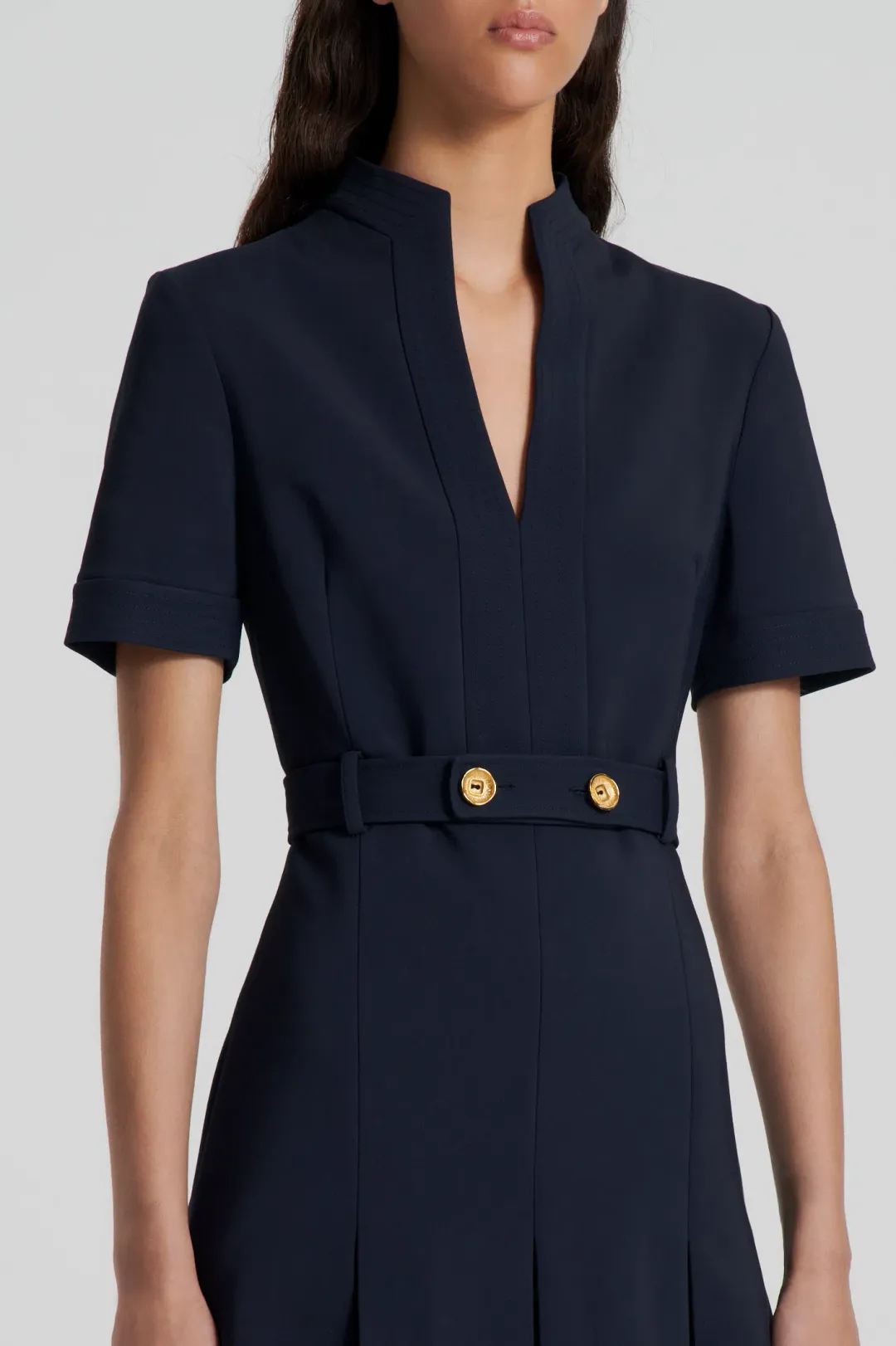 Scanlan Theodore Tailored Pleat Dress Navy Size AU 8 for rent on The Volte - main image
