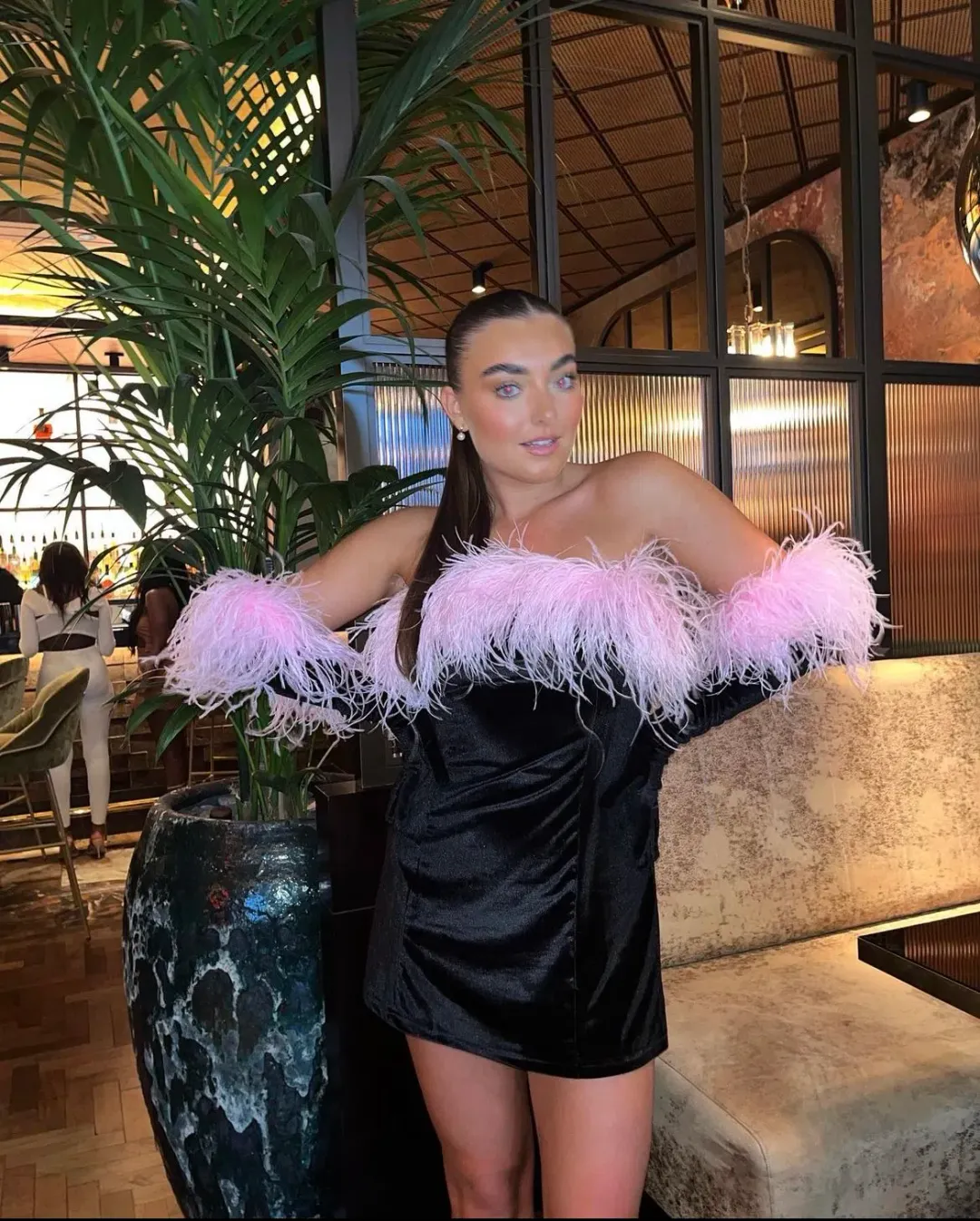 Miscreants Cupid Mini Dress Black And Gloves With Pink Feathers Size 10  for rent on The Volte - main image