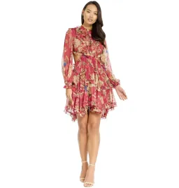 Zimmermann Melody Lace Up Short Dress Red Floral Size 2/ Au 12 for rent on The Volte - image 1