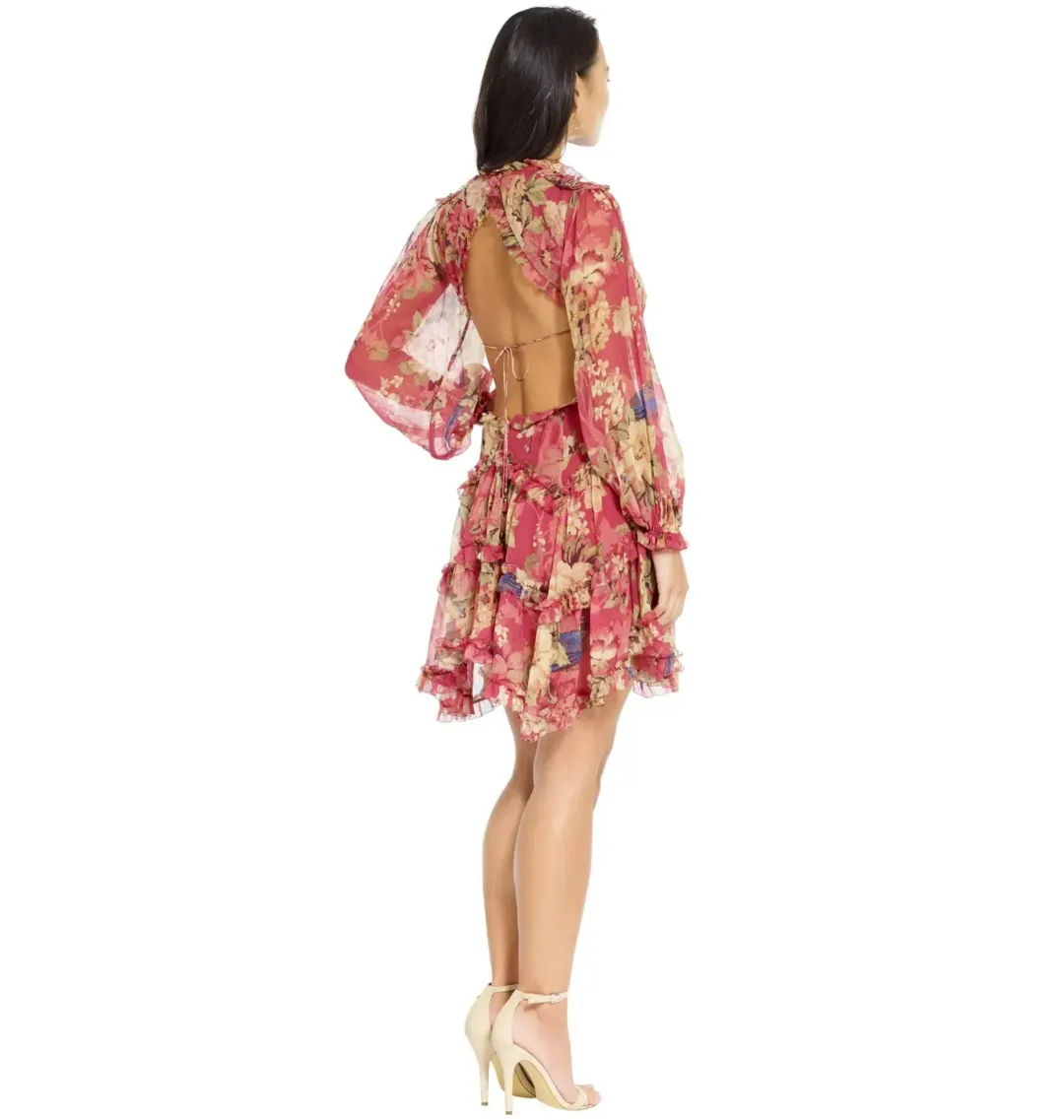 Zimmermann Melody Lace Up Short Dress Red Floral Size 2/ Au 12 for rent on The Volte - main image