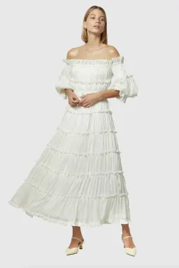 Leo Lin Luminous Silk Linen Dress in White Size AU 12  for rent on The Volte - image 1