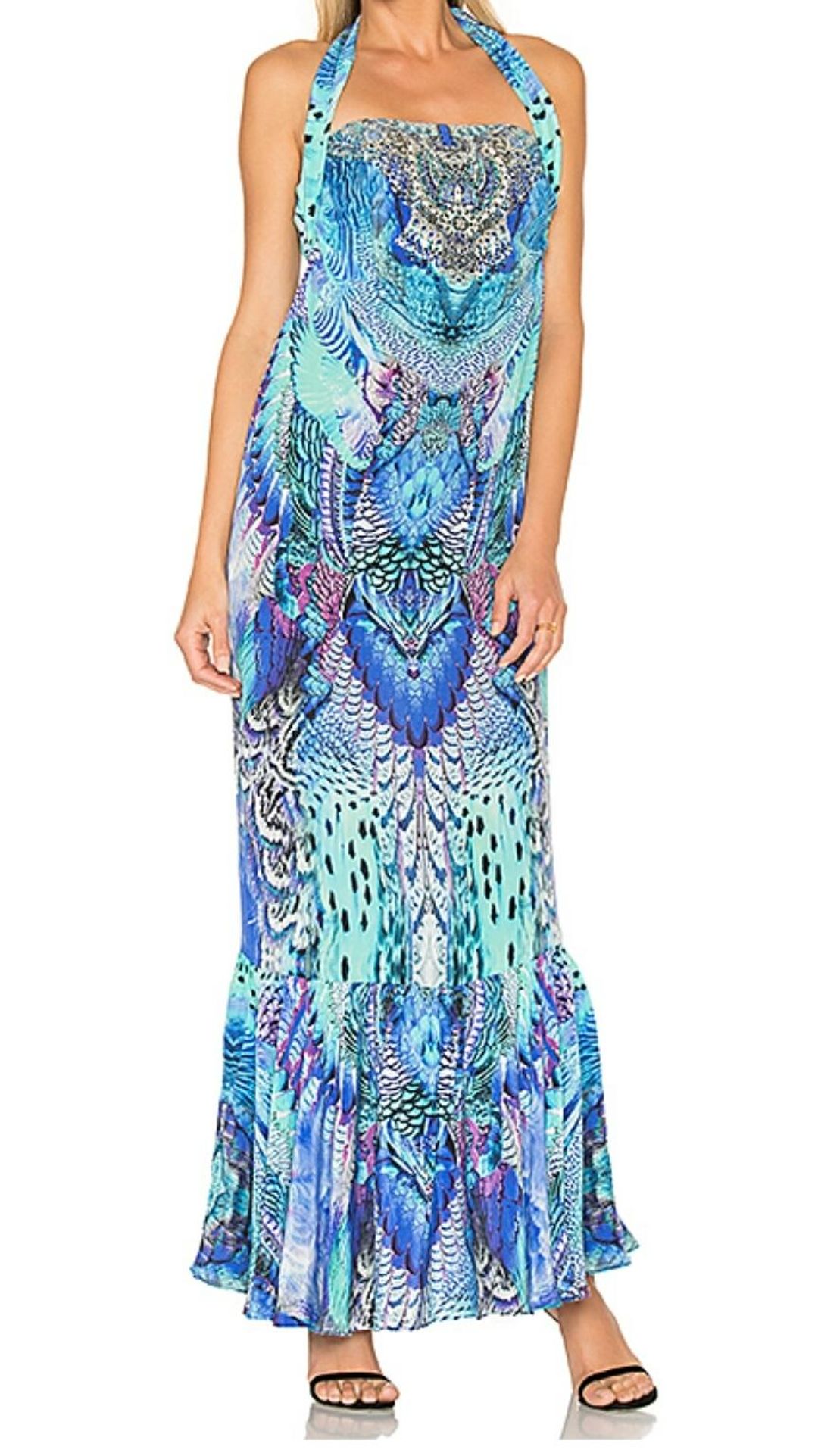 Camilla Moondance Strapless Long Dress with Frill Print Size 8 for rent on The Volte - main image