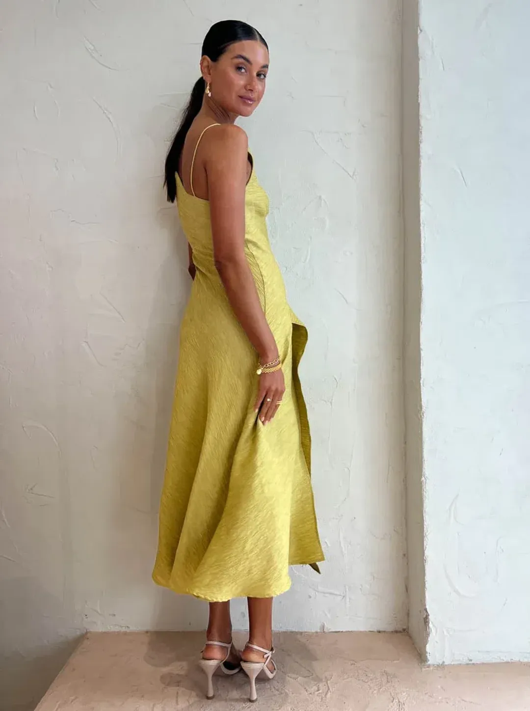 One Fell Swoop Frida Midi Dress in Golden Straw Size 6 for rent on The Volte - main image