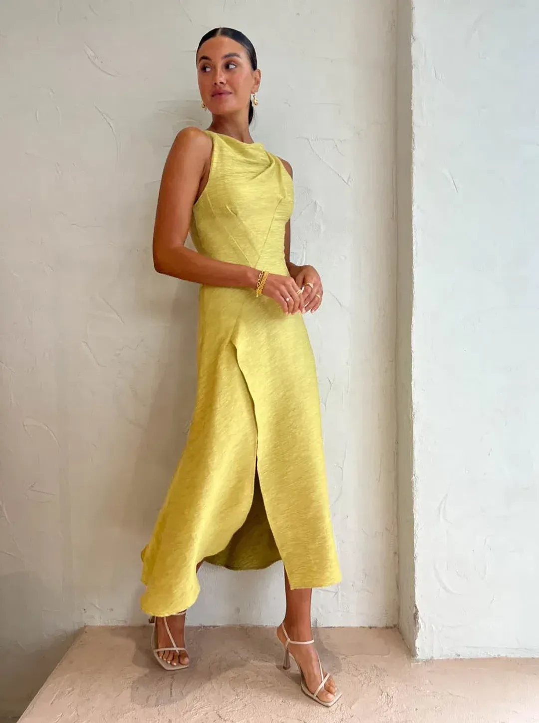 One Fell Swoop Frida Midi Dress in Golden Straw Size 6 for rent on The Volte - main image