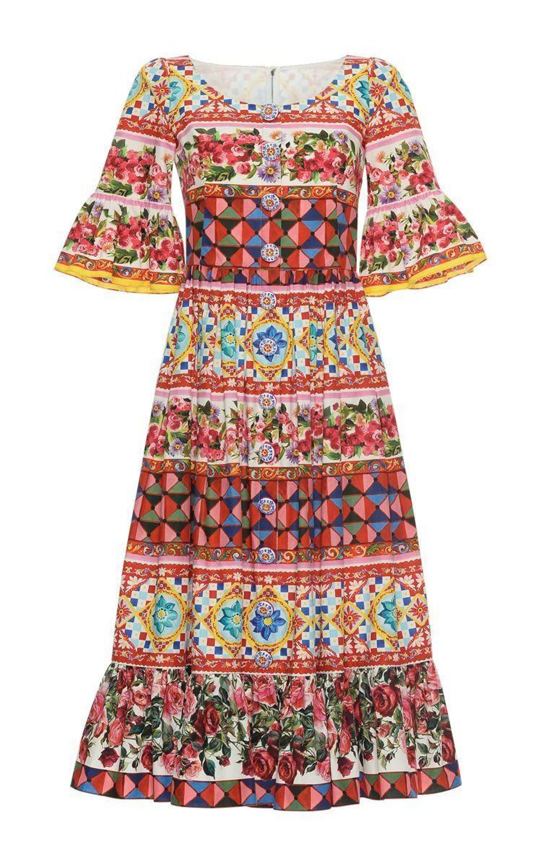 Dolce & Gabbana Bell Sleeve Mambo Midi Dress Print Size 8 for rent on The Volte - main image