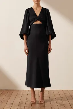 Shona Joy Luxe Twist Front Balloon Sleeve Midi Dress in Onyx Size 12 / L for rent on The Volte - image 1