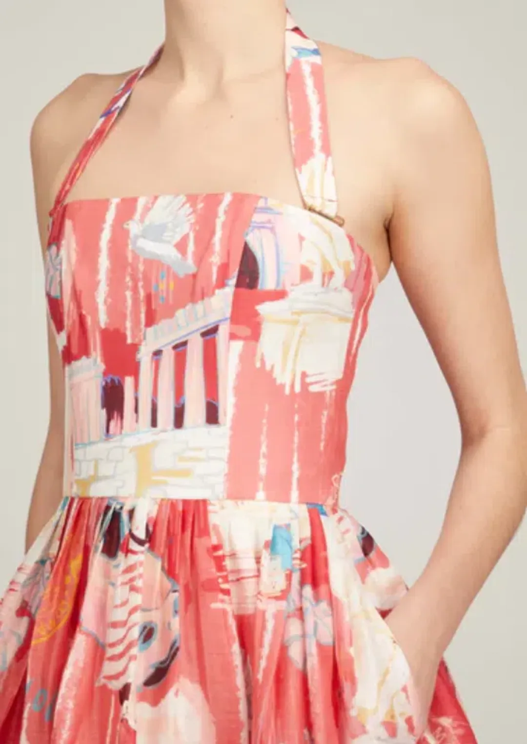 Leo Lin Ana Halterneck Midi Dress in Roma Print Size 10 for rent on The Volte - main image