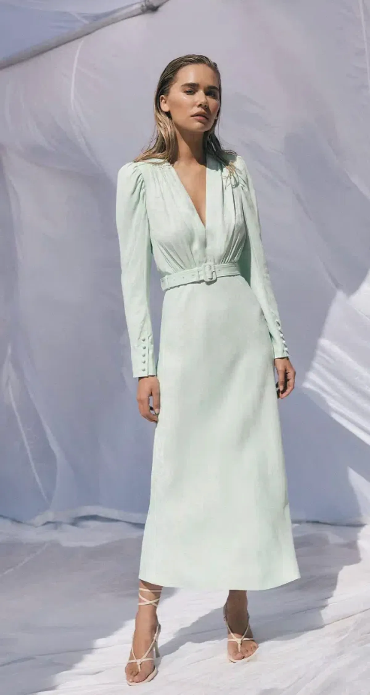 Scanlan Theodore French Jacquard Midi Dress Mint Size 10 for rent on The Volte - main image