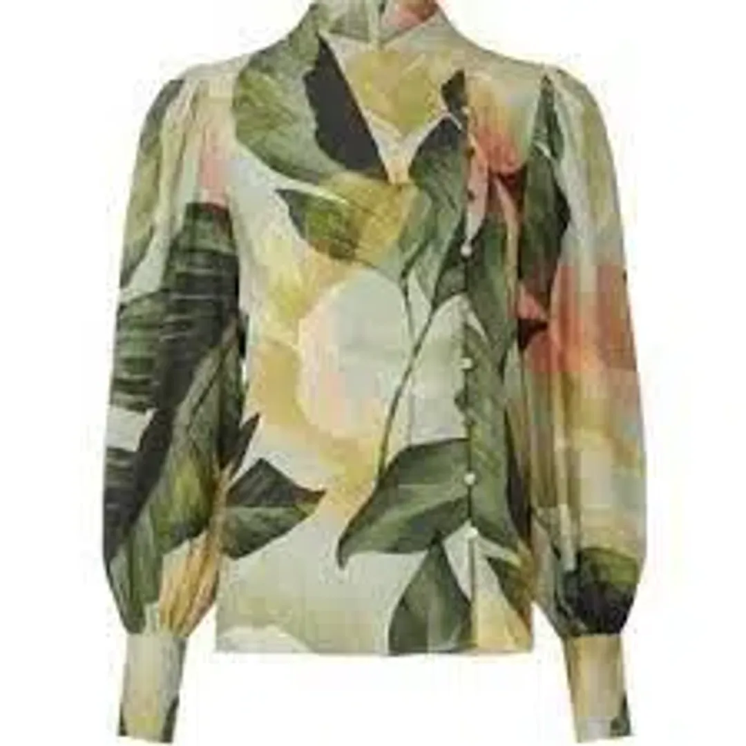 Ted Baker Emilee Leaf Print Top in Green in Size 2/AU 10 for rent on The Volte - main image