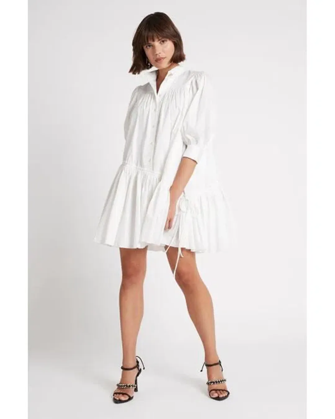 Aje Frequency Drawstring Smock Dress Ivory Size 10  for rent on The Volte - main image