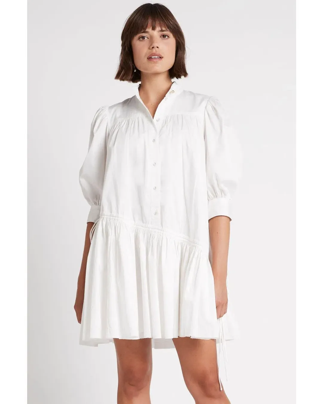 Aje Frequency Drawstring Smock Dress Ivory Size 10  for rent on The Volte - main image