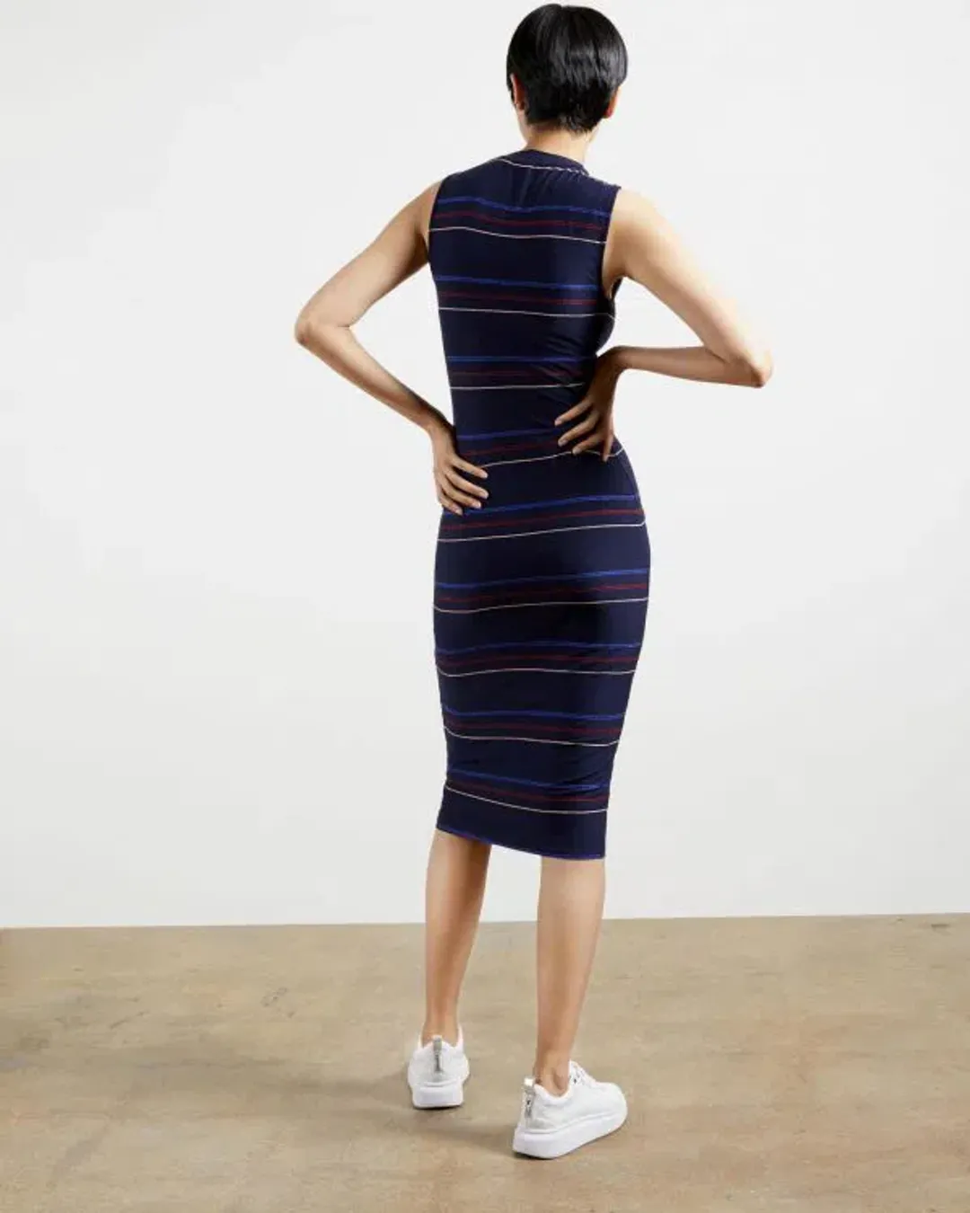 Ted Baker Erlo Striped Sleeveless Midi Dress In Navy In Size 1/Au 8 for rent on The Volte - main image