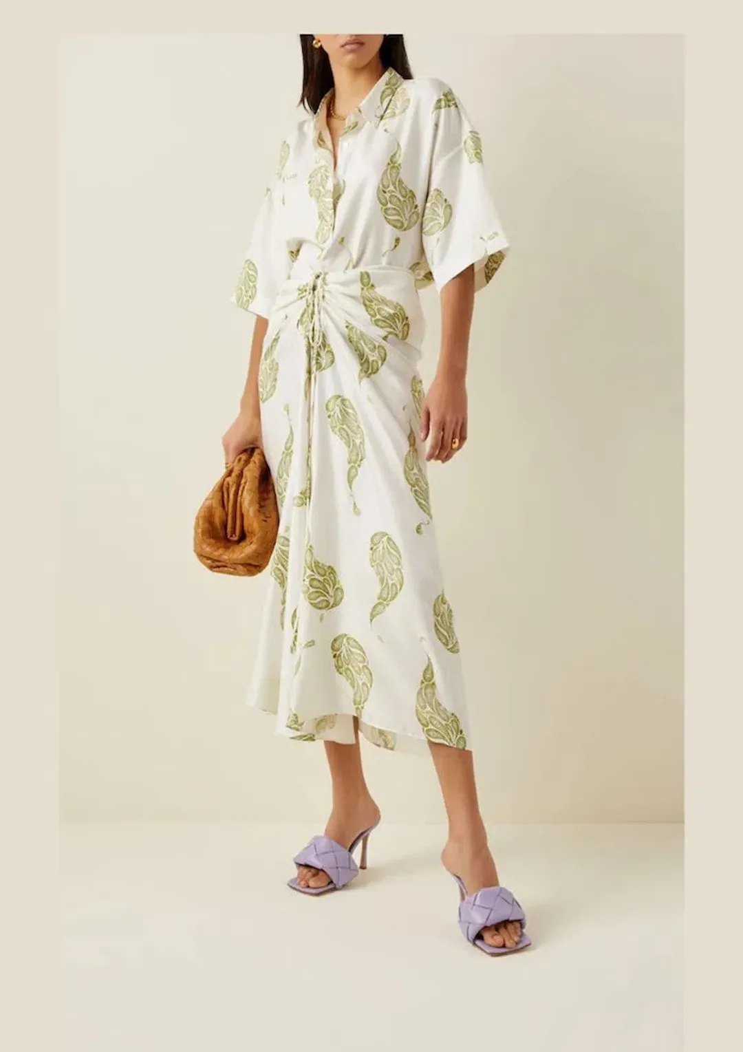 Christopher Esber Ruched Paisley Silk Maxi Skirt in Green Size 8 for rent on The Volte - main image