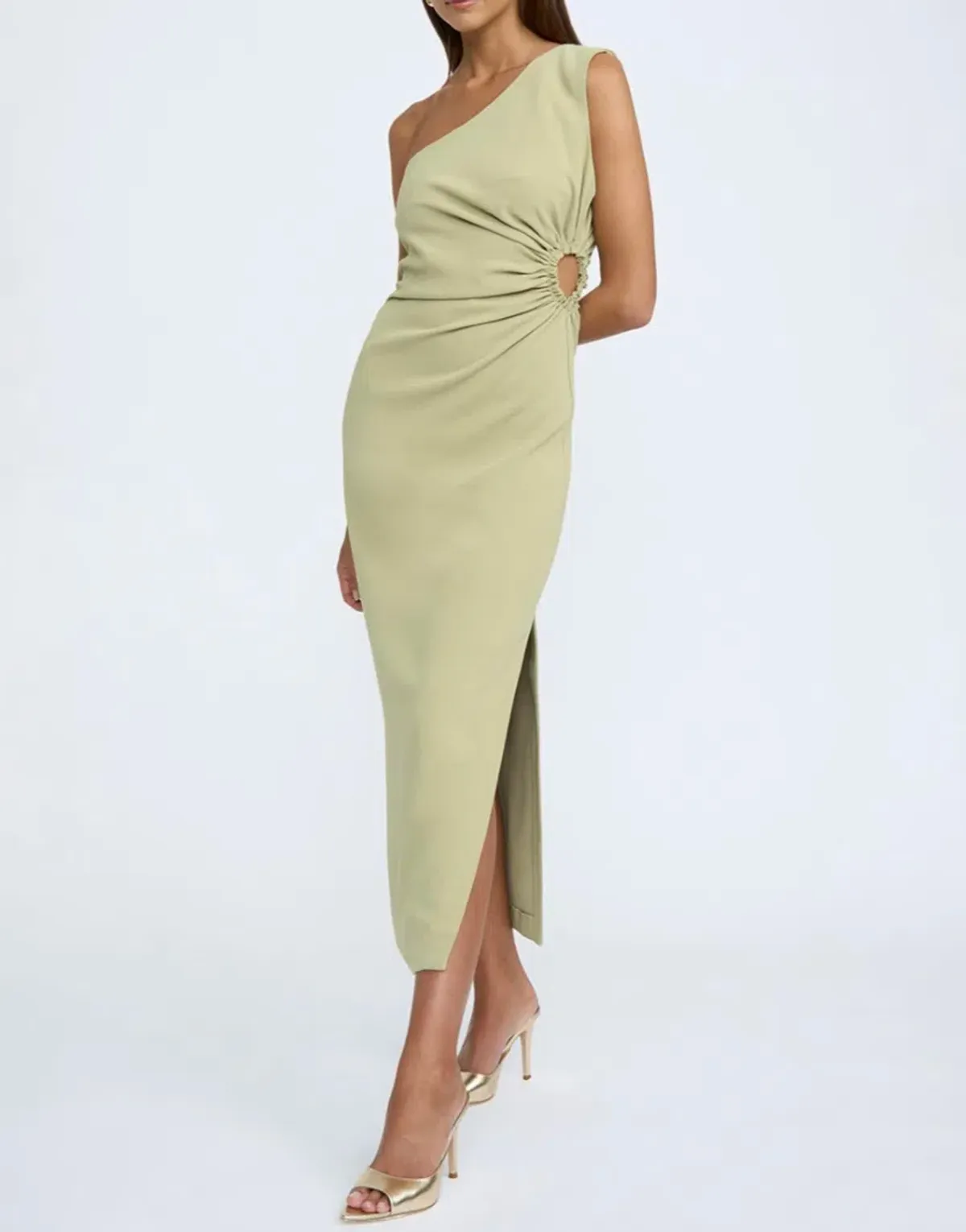 By Johnny Mariella Asymmetric Midi Dress Sage Size 8 for rent on The Volte - main image