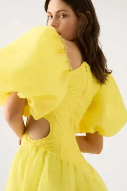 Aje Dawn Ruched Mini Dress Yellow Size 6 / XS for rent on The Volte - image 2