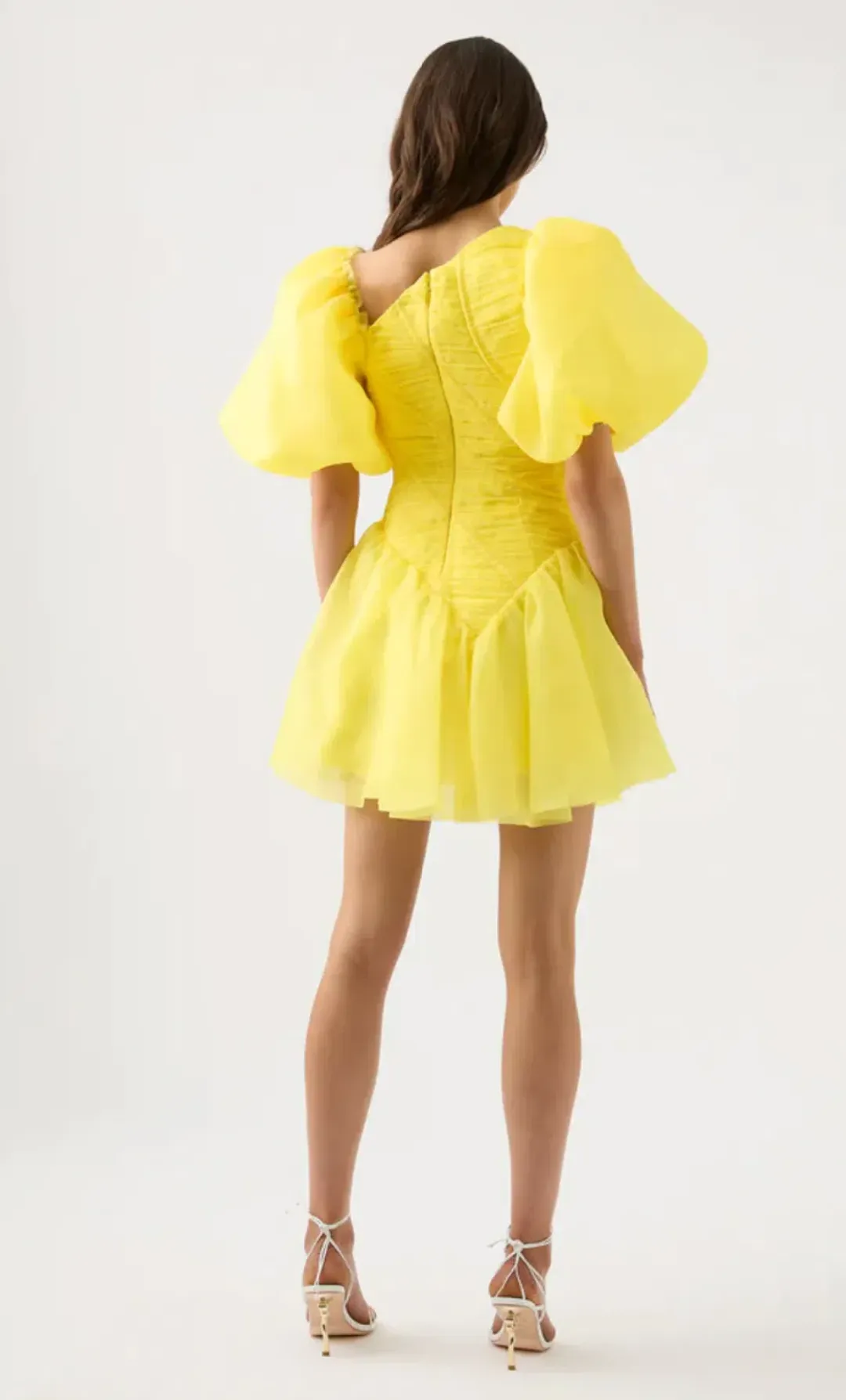 Aje Dawn Ruched Mini Dress Yellow Size 6 / XS for rent on The Volte - main image