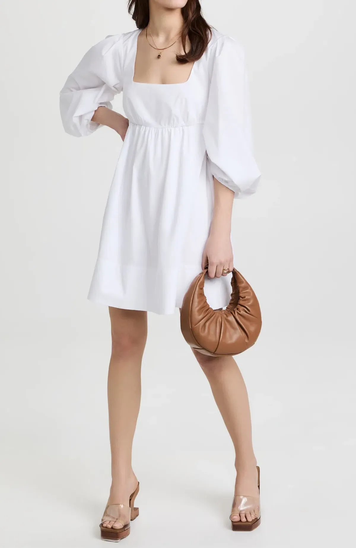 Staud Sophie Babydoll Mini Dress White Size 8 for rent on The Volte - main image