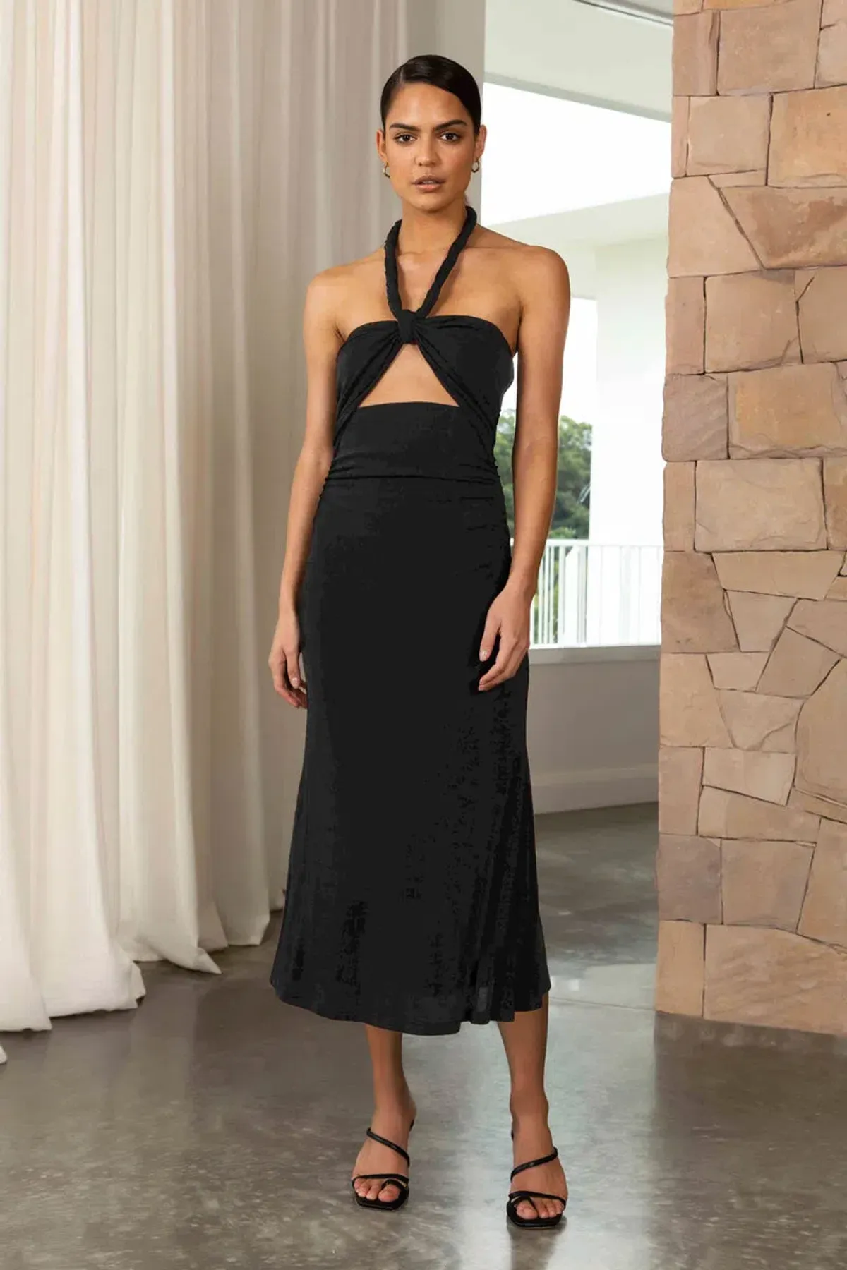 MISHA Lydia Midi Dress Black Size 6/XS for rent on The Volte - main image