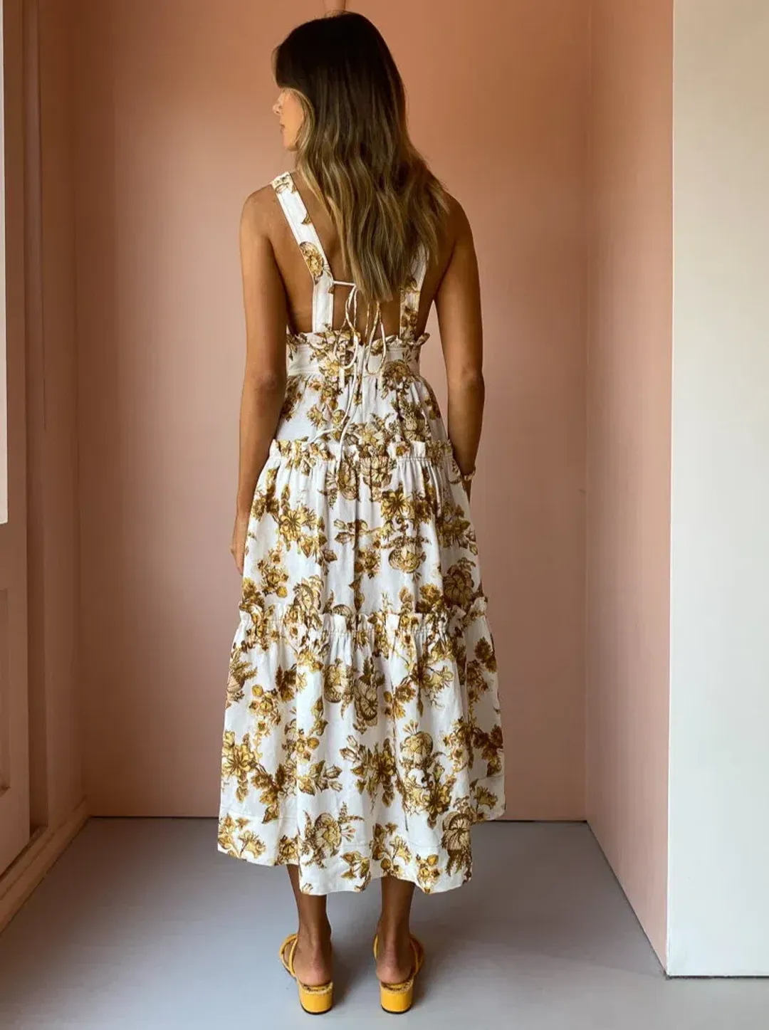 Shona Joy Bella Plunged Tiered Midi Dress Print Size 10  for rent on The Volte - main image