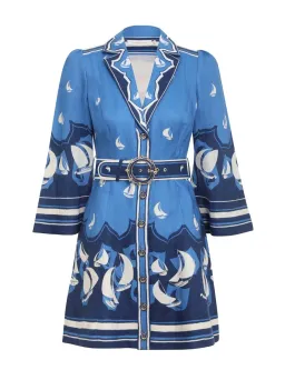 Zimmermann The High Tide Mini Shirt Dress in Blue Sailboats Size 0P / AU 6  for rent on The Volte - image 2
