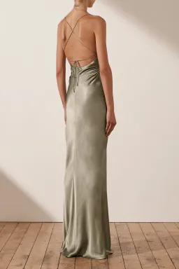 Shona Joy La Lune Lace Back Maxi Dress Sage Size 6  for rent on The Volte - image 2