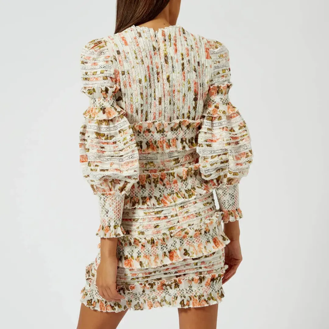 Zimmermann Radiate Smocked Mini Dress Peach Rose Floral Size 8 for rent on The Volte - main image