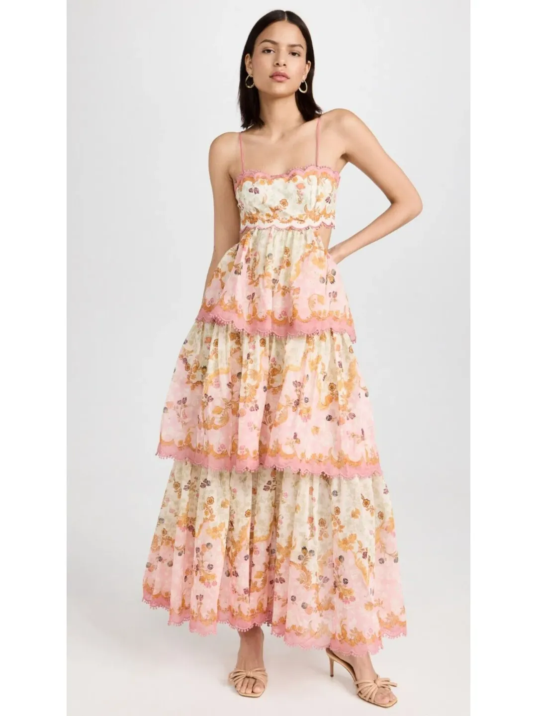 Zimmermann Laurel Frill Midi Dress Pink Green Floral Size 0 / AU 6 for rent on The Volte - main image