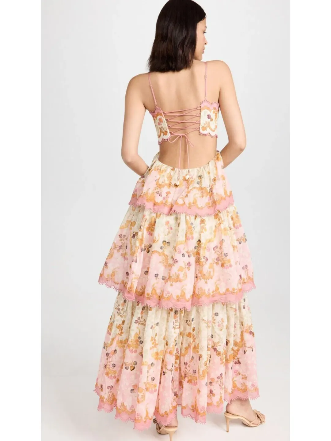 Zimmermann Laurel Frill Midi Dress Pink Green Floral Size 0 / AU 6 for rent on The Volte - main image