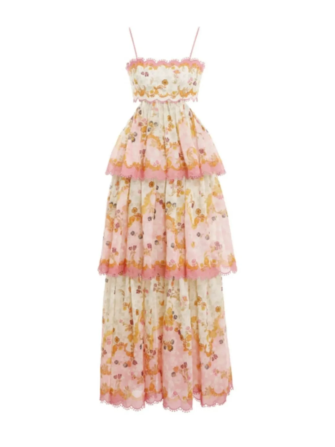 Zimmermann Laurel Frill Midi Dress Pink Green Floral Size 0 / AU 6 for rent on The Volte - main image