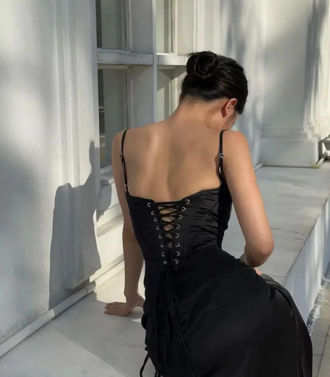 House of CB Anabella Lace Up Corset Maxi Dress in Black Size M / AU 10 for rent on The Volte - main image