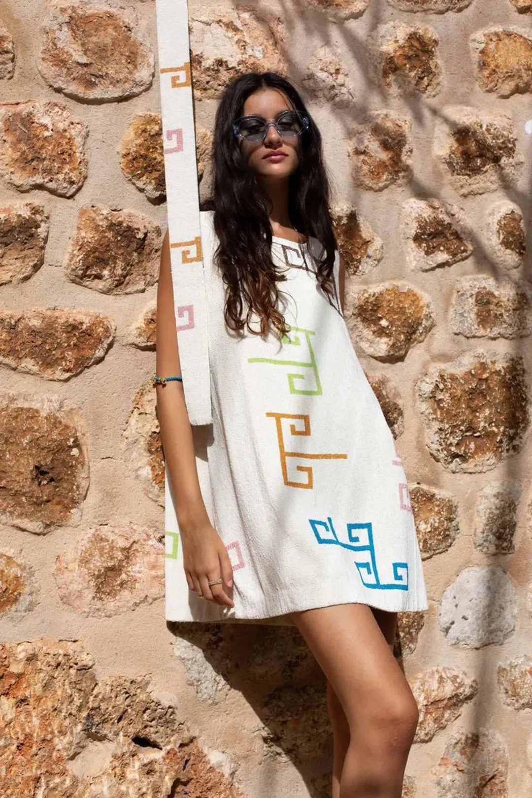 Lucy Folk Eos Beaded Swing Mini Dress with Belt Ecru Cream Size M / AU 10 for rent on The Volte - main image