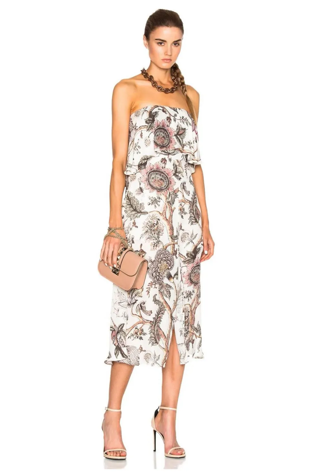 Zimmermann Karmic Flounce Strapless Cocktail Midi Dress Indienne Floral Print Size 6 for rent on The Volte - main image