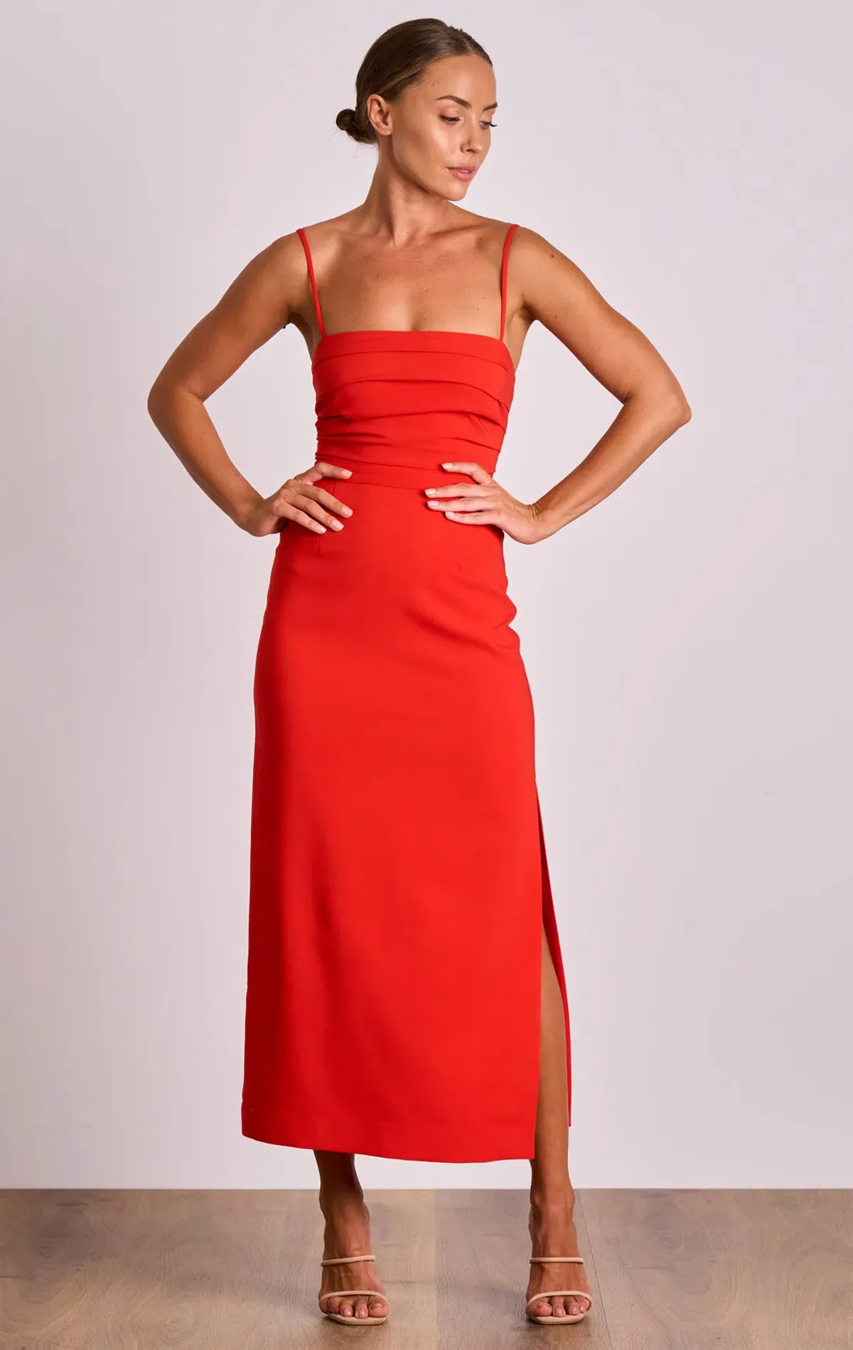 Pasduchas Emerson Column Midi Dress in Red Poppy Size 10 for rent on The Volte - main image