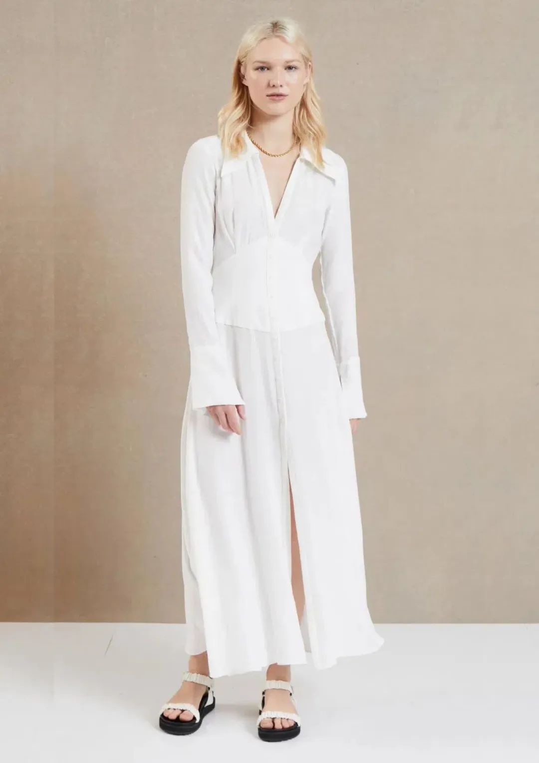 Bec & Bridge Raye Long Sleeve Maxi Dress Ivory Size 12  for rent on The Volte - main image