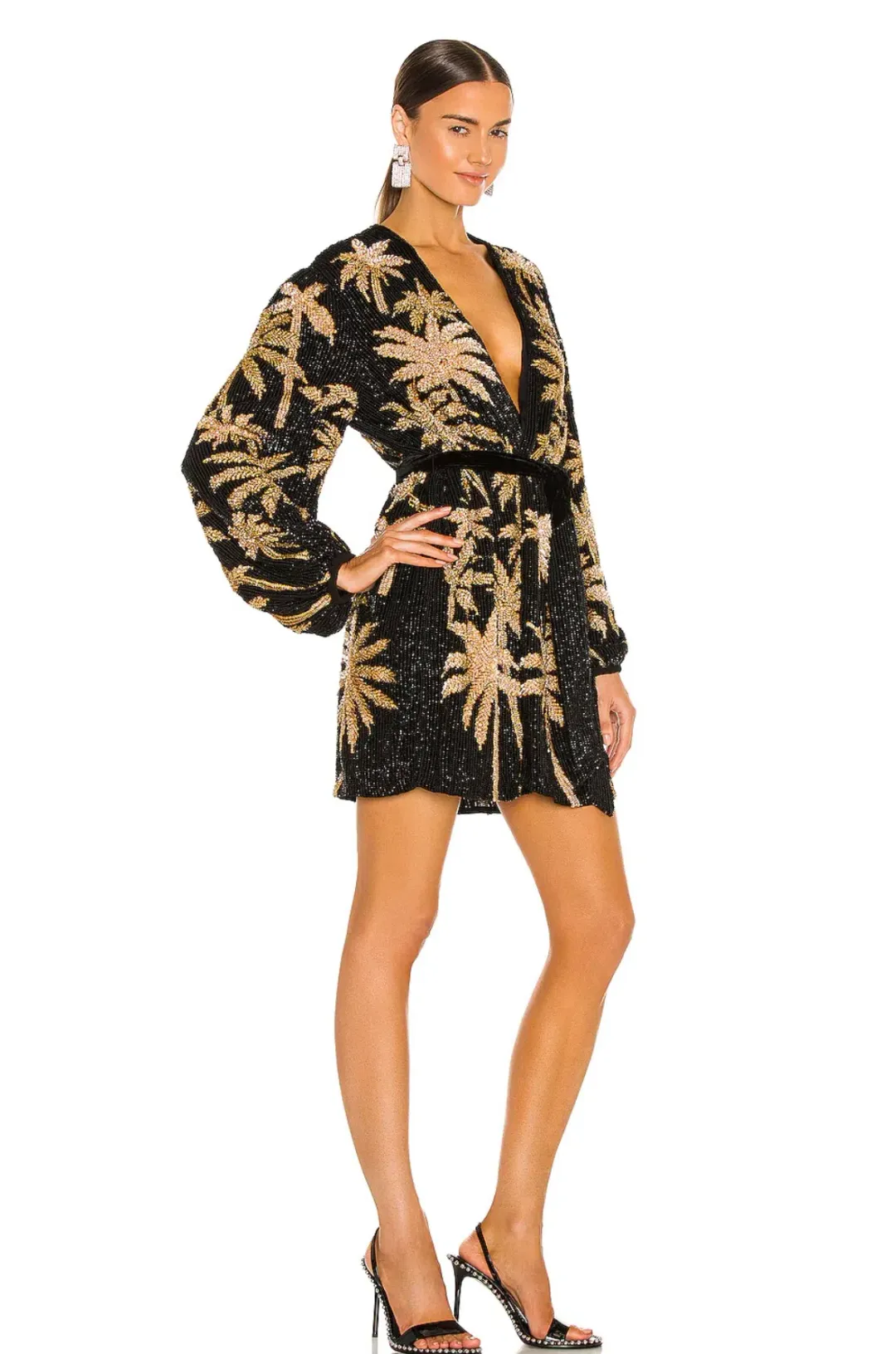 Retrofete Gabrielle Robe Dress in Blac/Gold Palm Size 6 for rent on The Volte - main image