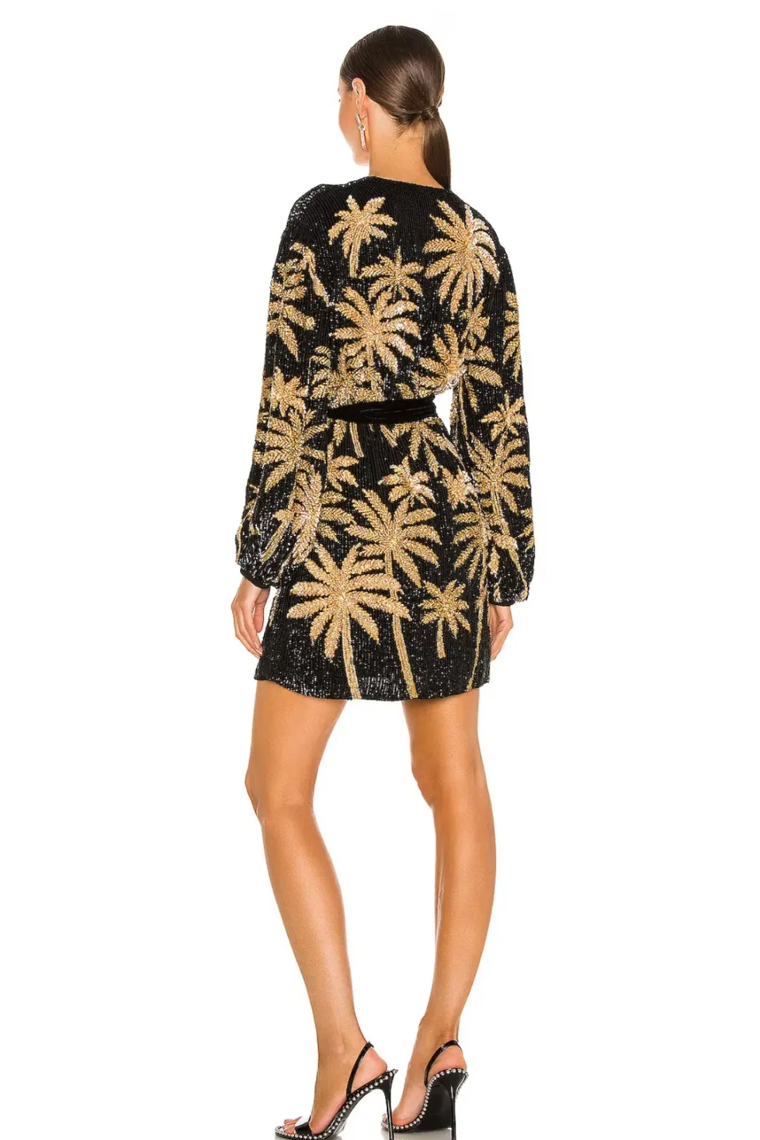 Retrofete Gabrielle Robe Dress in Blac/Gold Palm Size 6 for rent on The Volte - main image