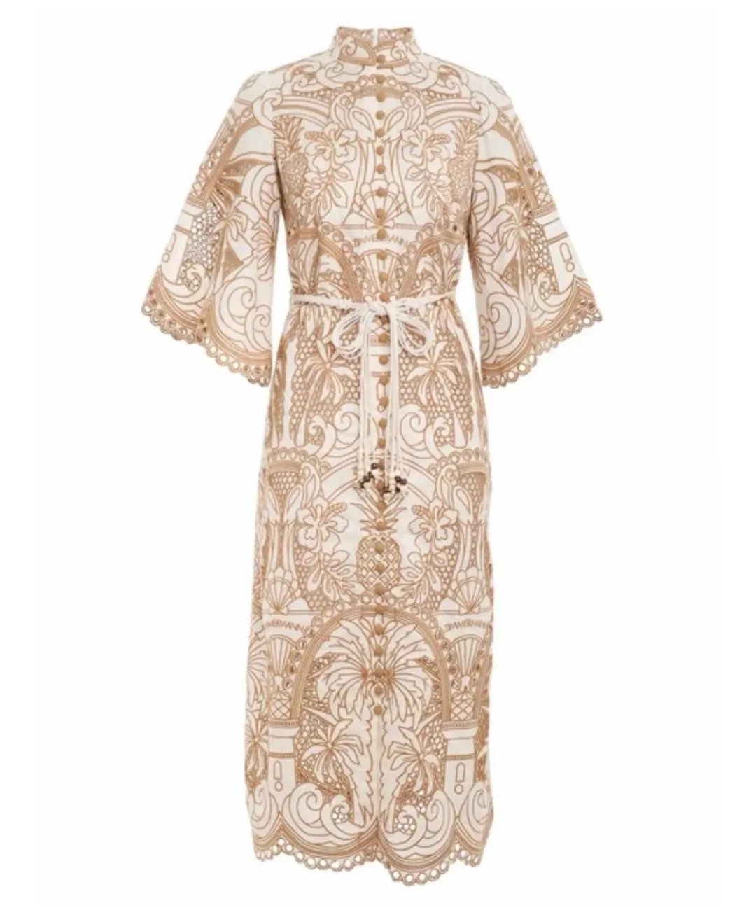 Zimmermann Ginger Embroidered Shirt Dress Ivory/Tan Size 0P/Au 6 for rent on The Volte - main image