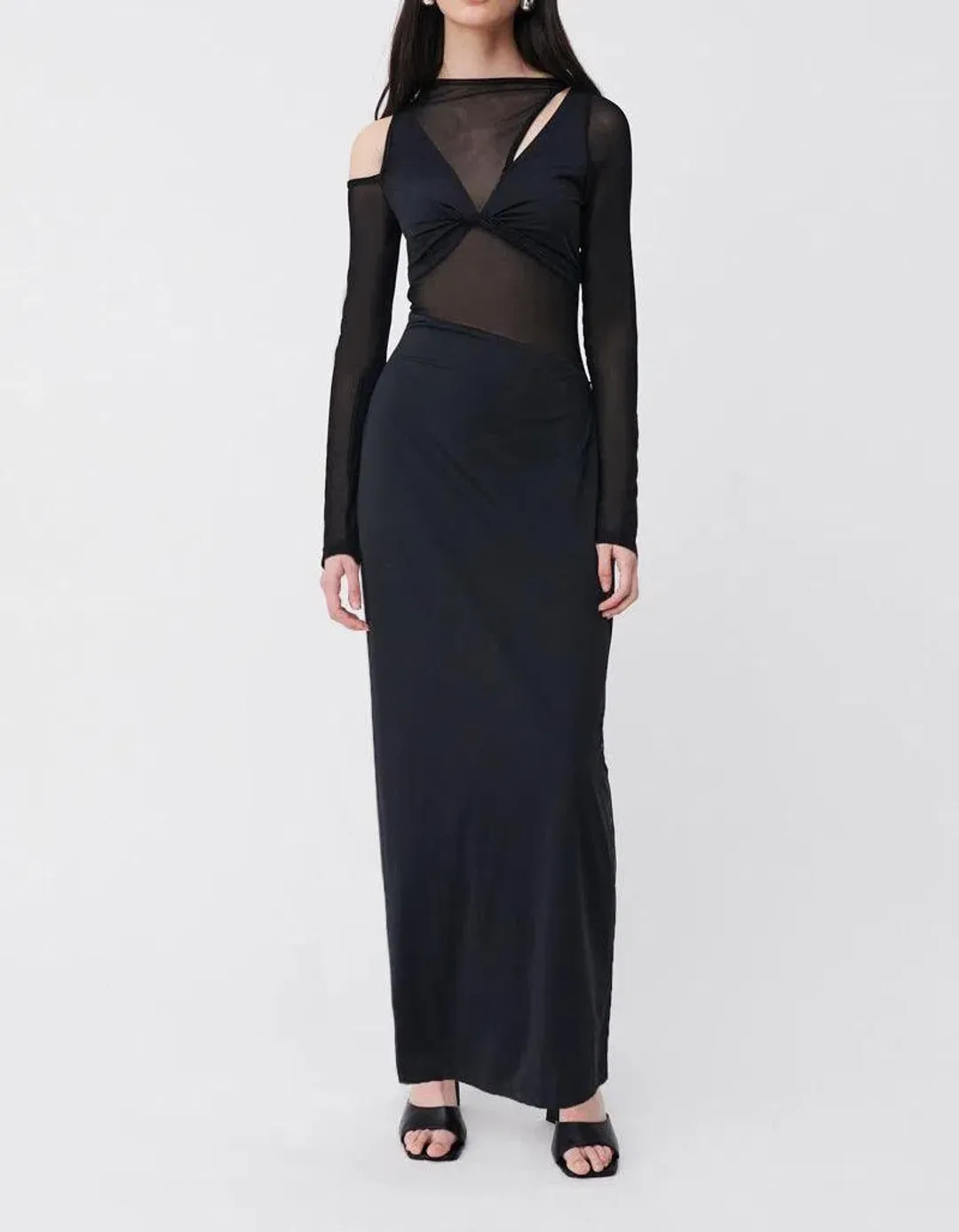 Suboo Rodin Long Sleeve Mesh Jersey Maxi Dress Black Size M / Au 10 for rent on The Volte - main image