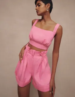 Aje Paper Bag Shorts & Tie Back Top Two Piece Set in Pink Size 6  for rent on The Volte - image 3