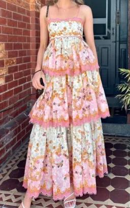Zimmermann Laurel Frill Midi Dress Floral Cream Size 0 / AU 8 for rent on The Volte - image 3